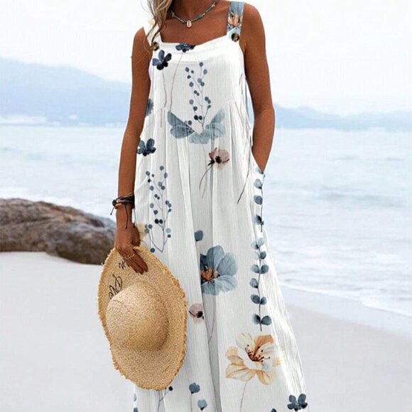 Multicolor Boho Women's Summer Loose Printed Spaghetti Strap Jumpsuit - Picture 1 of 7
